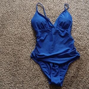 Womens Blue Ruched One Piece Swim Bathing Suit XL